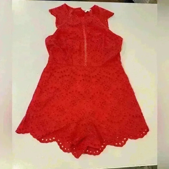 Tea n Cup Pants - tea & cup Red Eyelet Romper Size Large